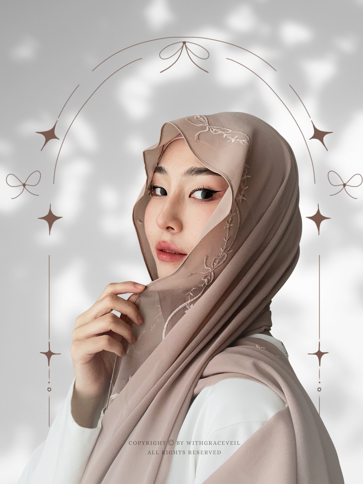 "Just a Girl" | Bow Flower Embroidery Hijab (Nude)