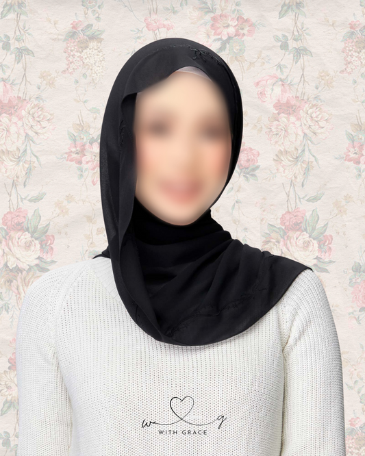 "Just a Girl" | Bow Flower Embroidery Hijab (Black)